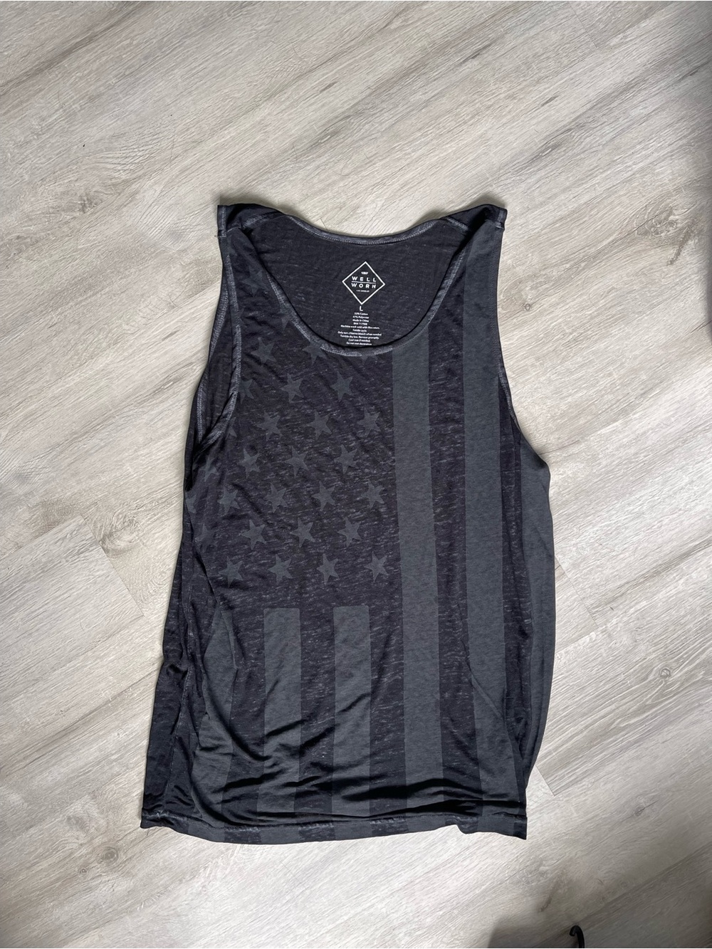 Well Worn Men's Black and Charcoal American Flag Tank Top